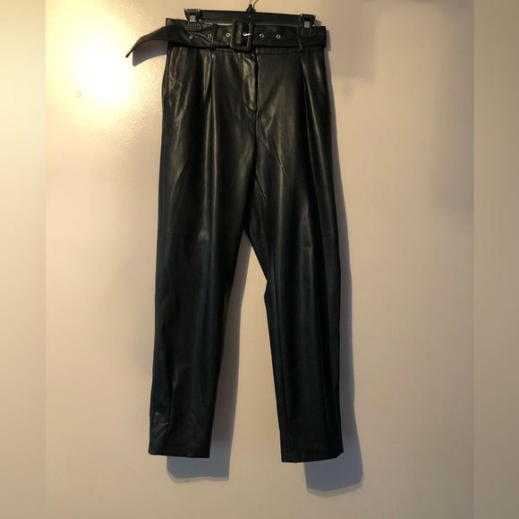 Halilu Faux Leather Pants size M Belted Zipper Elasticity Hight Waist - Picture 3 of 14